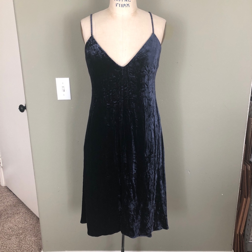 Theory Spaghetti Strap Velvet Navy Dress